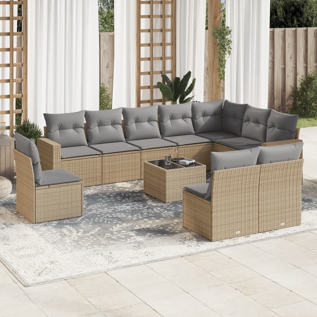 10-Tlg. Garten-Sofagarnitur Mit Kissen Poly Rattan