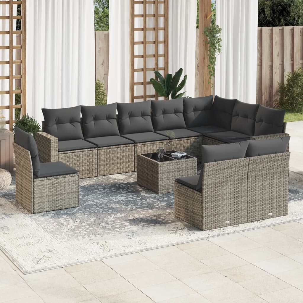 10-Tlg. Garten-Sofagarnitur Mit Kissen Poly Rattan