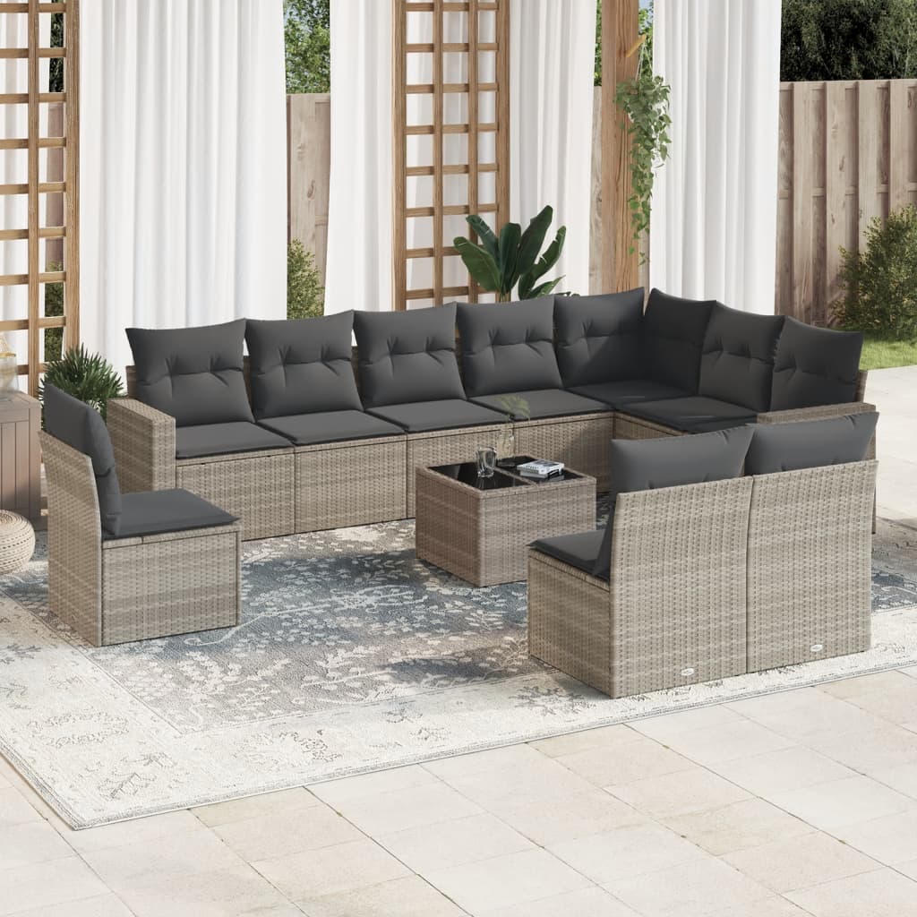 10-Tlg. Garten-Sofagarnitur Mit Kissen Poly Rattan