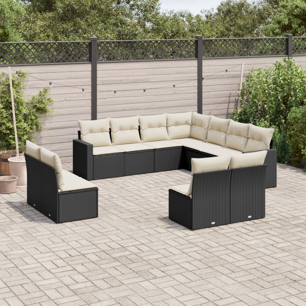 11-Tlg. Garten-Sofagarnitur Mit Kissen Poly Rattan