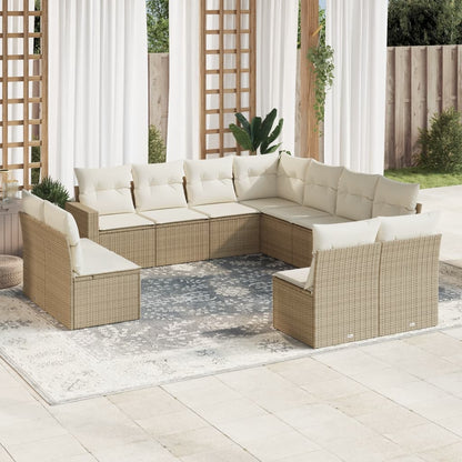 11-Tlg. Garten-Sofagarnitur Mit Kissen Poly Rattan