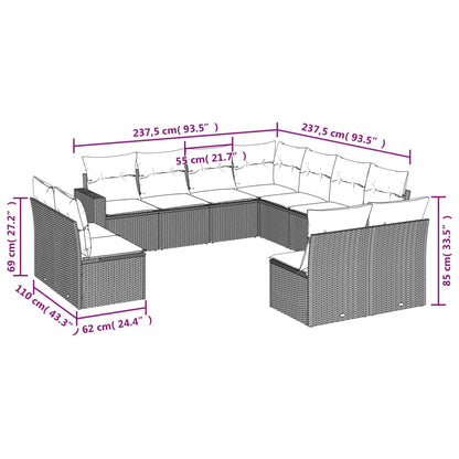 11-Tlg. Garten-Sofagarnitur Mit Kissen Poly Rattan