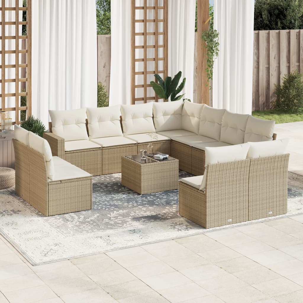 11-Tlg. Garten-Sofagarnitur Mit Kissen Poly Rattan