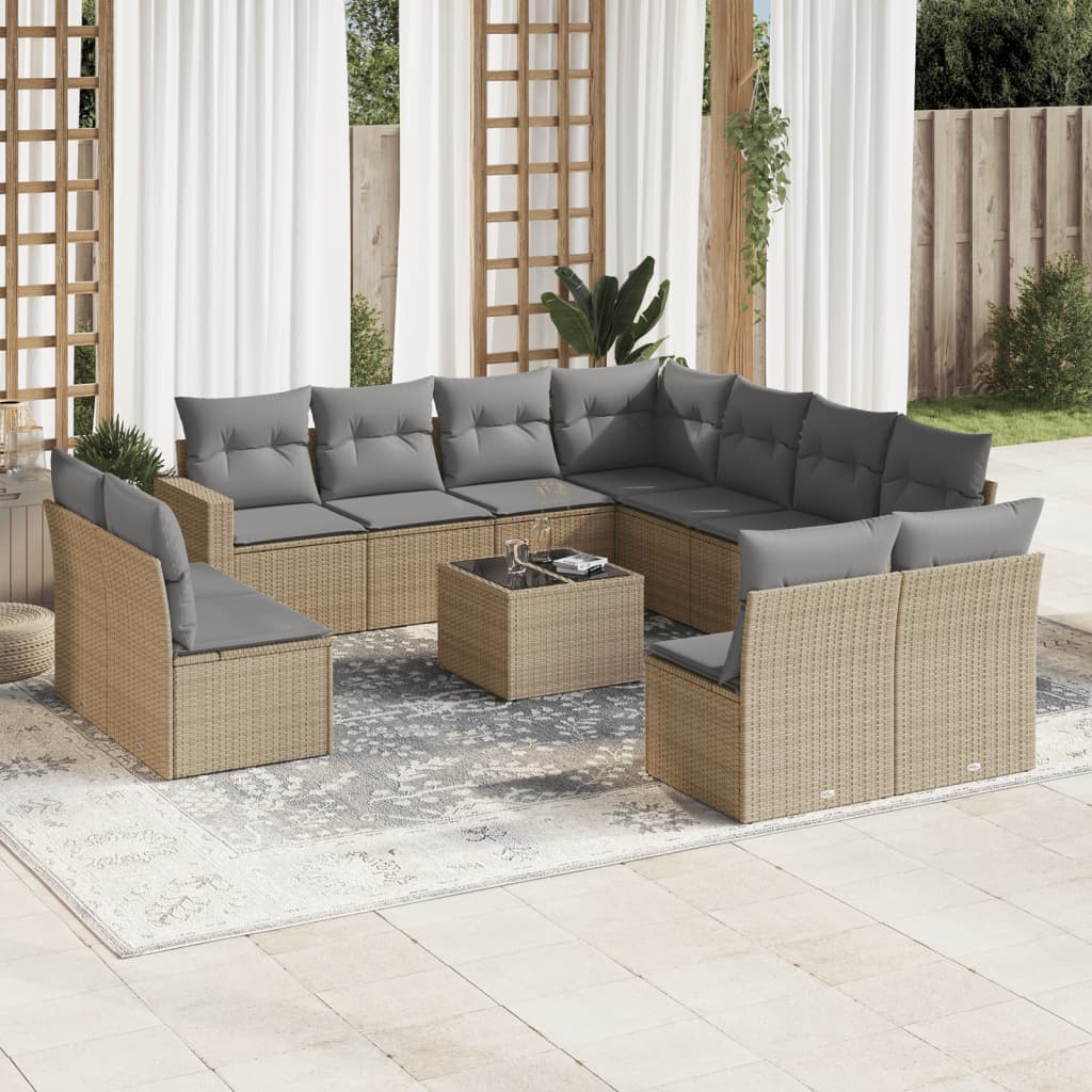 11-Tlg. Garten-Sofagarnitur Mit Kissen Poly Rattan