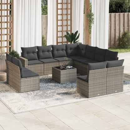 11-Tlg. Garten-Sofagarnitur Mit Kissen Poly Rattan