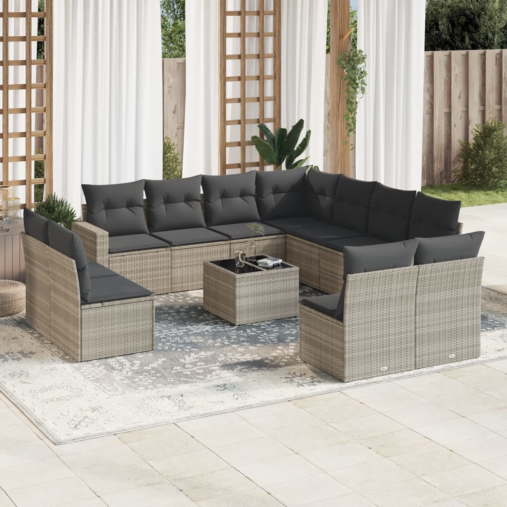 11-Tlg. Garten-Sofagarnitur Mit Kissen Poly Rattan