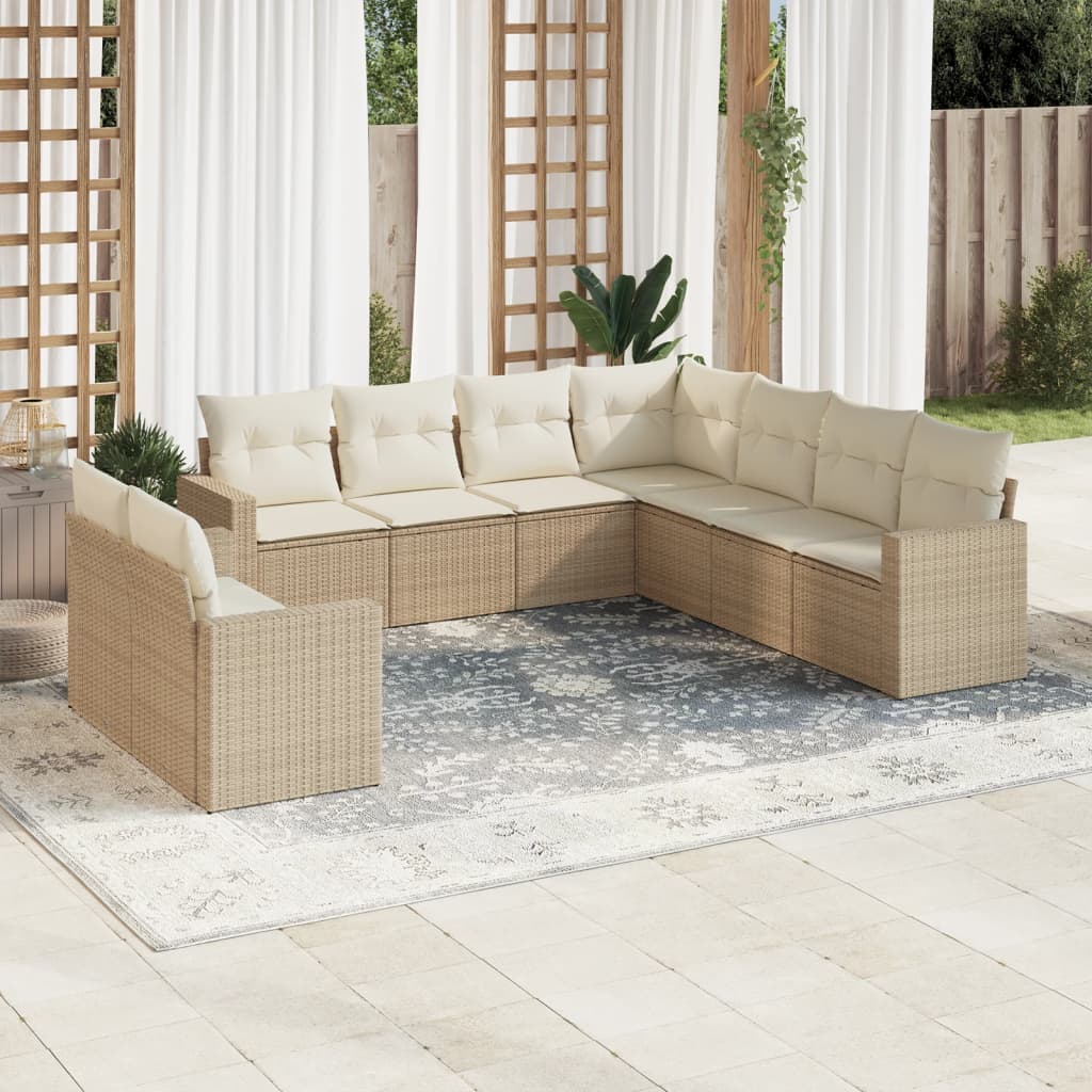 9-Tlg. Garten-Sofagarnitur Mit Kissen Poly Rattan