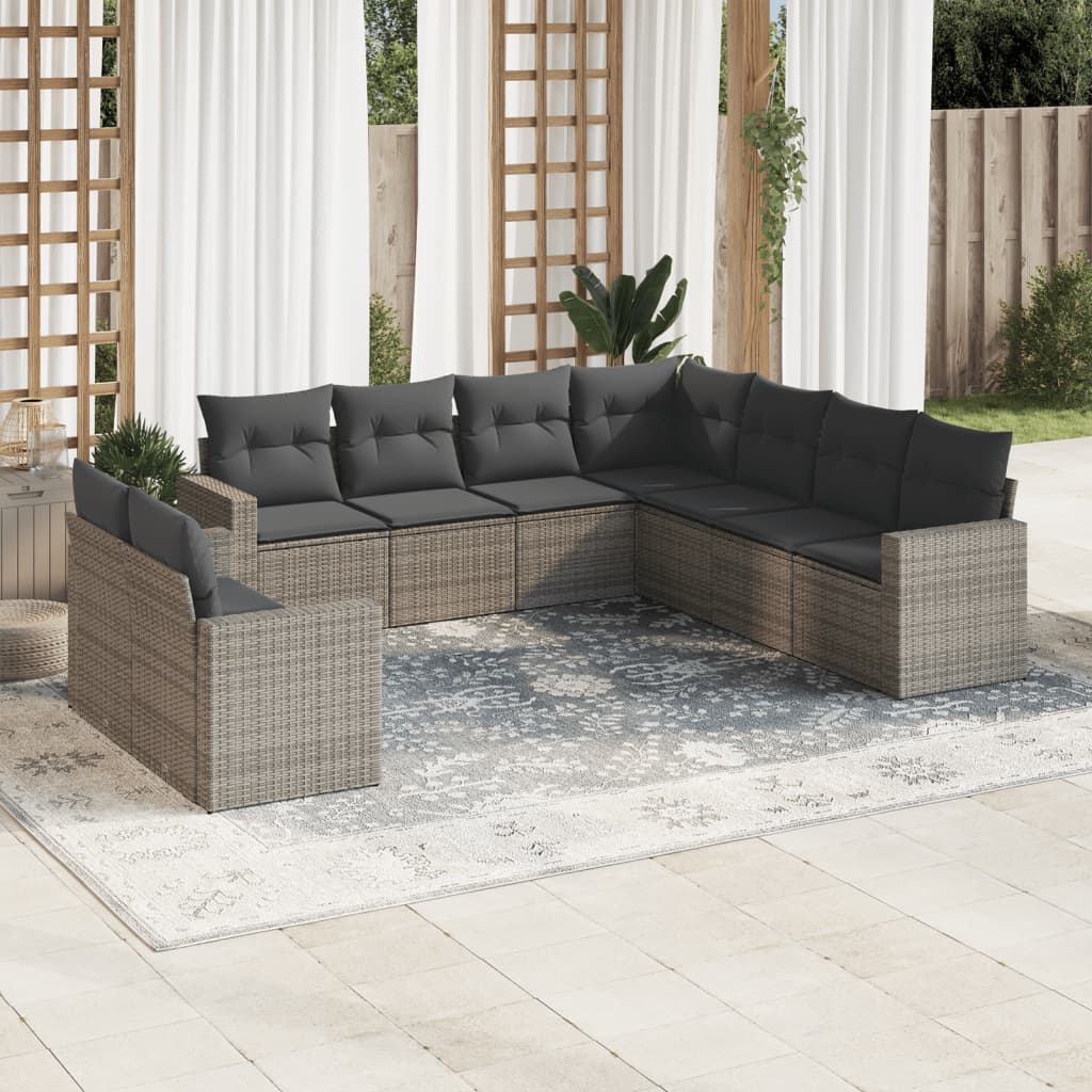 9-Tlg. Garten-Sofagarnitur Mit Kissen Poly Rattan