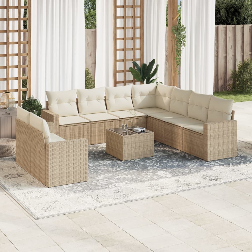 9-Tlg. Garten-Sofagarnitur Mit Kissen Poly Rattan