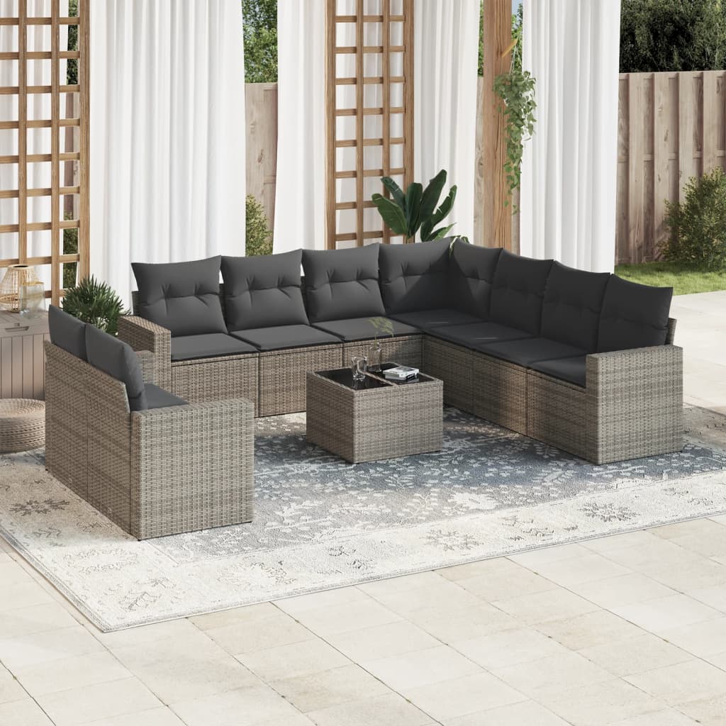 9-Tlg. Garten-Sofagarnitur Mit Kissen Poly Rattan