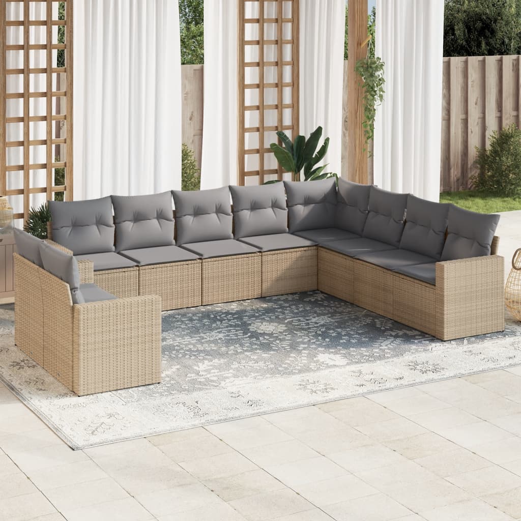 10-Tlg. Garten-Sofagarnitur Mit Kissen Poly Rattan