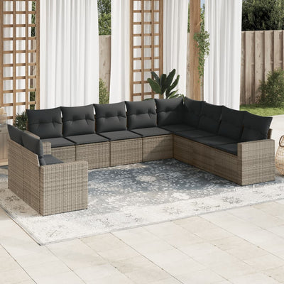 10-Tlg. Garten-Sofagarnitur Mit Kissen Poly Rattan