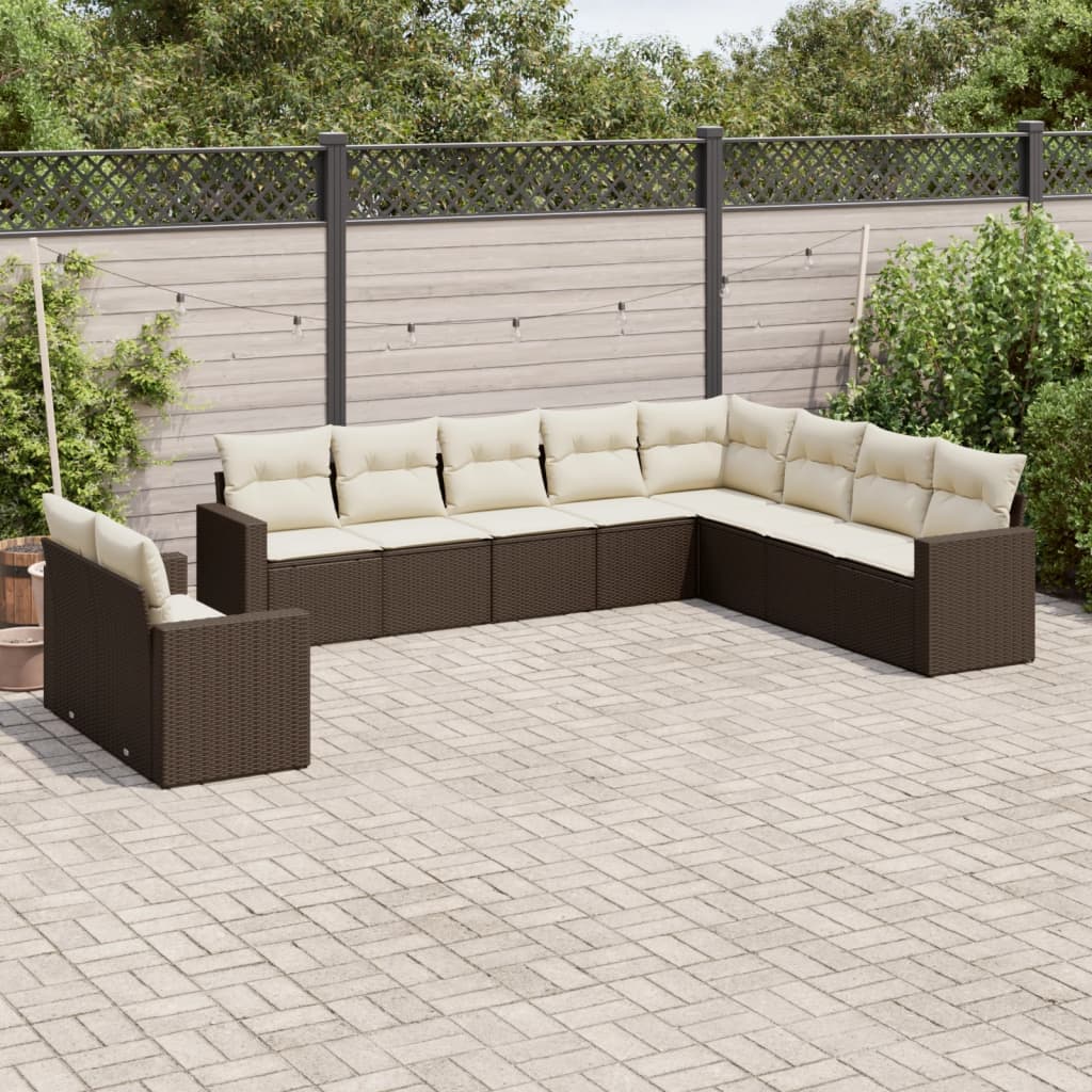 10-Tlg. Garten-Sofagarnitur Mit Kissen Poly Rattan