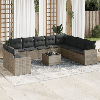 10-Tlg. Garten-Sofagarnitur Mit Kissen Poly Rattan