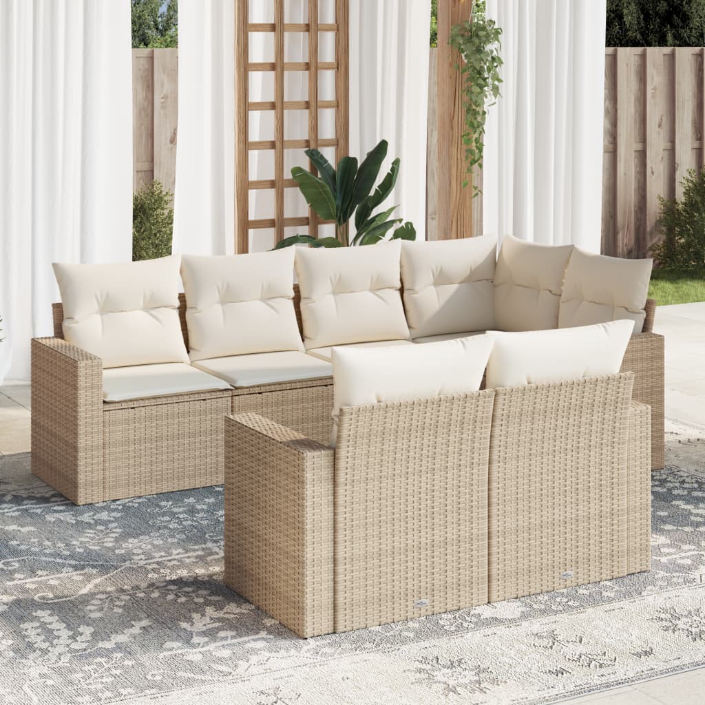 7-Tlg. Garten-Sofagarnitur Mit Kissen Poly Rattan