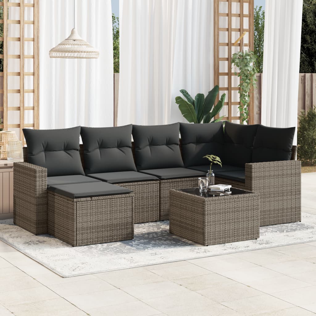 6-Tlg. Garten-Sofagarnitur Mit Kissen Poly Rattan