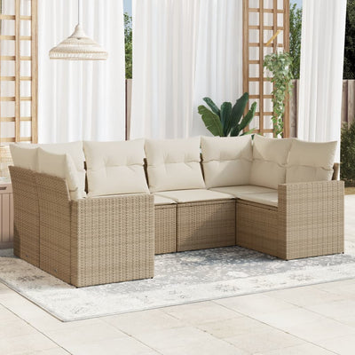 6-Tlg. Garten-Sofagarnitur Mit Kissen Poly Rattan