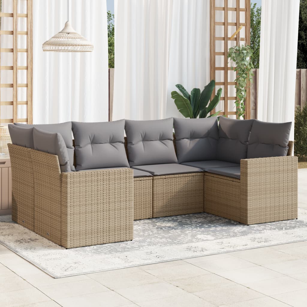 6-Tlg. Garten-Sofagarnitur Mit Kissen Poly Rattan