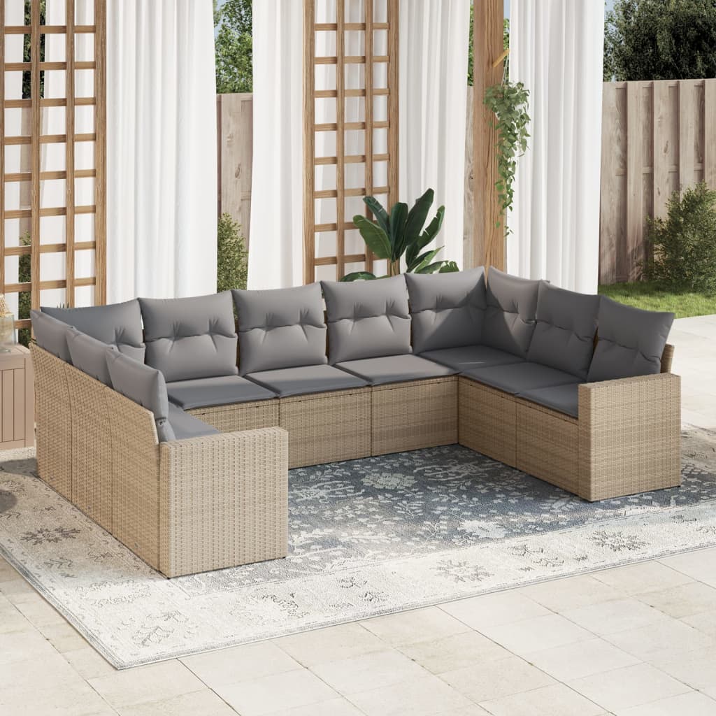 9-Tlg. Garten-Sofagarnitur Mit Kissen Poly Rattan