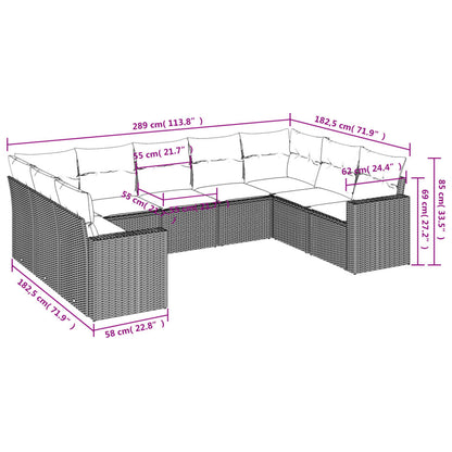 9-Tlg. Garten-Sofagarnitur Mit Kissen Poly Rattan