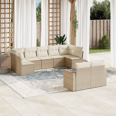 9-Tlg. Garten-Sofagarnitur Mit Kissen Poly Rattan