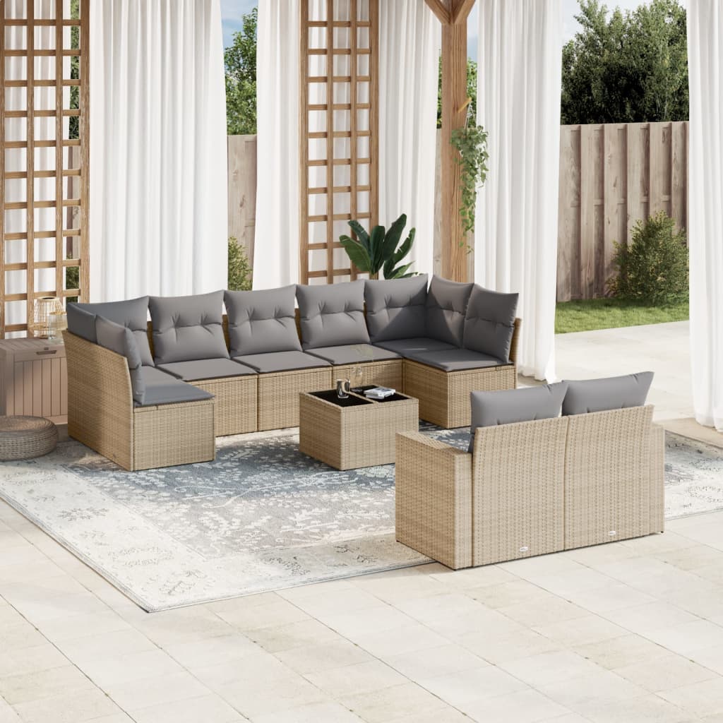 9-Tlg. Garten-Sofagarnitur Mit Kissen Poly Rattan