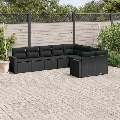 9-Tlg. Garten-Sofagarnitur Mit Kissen Hellgrau Poly Rattan