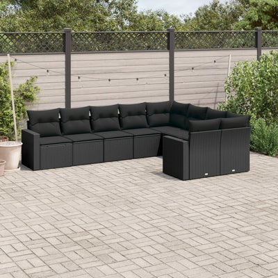 9-Tlg. Garten-Sofagarnitur Mit Kissen Hellgrau Poly Rattan