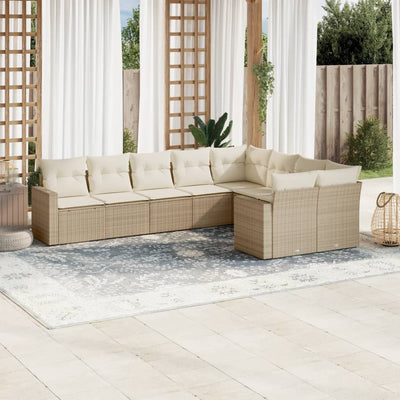 9-Tlg. Garten-Sofagarnitur Mit Kissen Hellgrau Poly Rattan