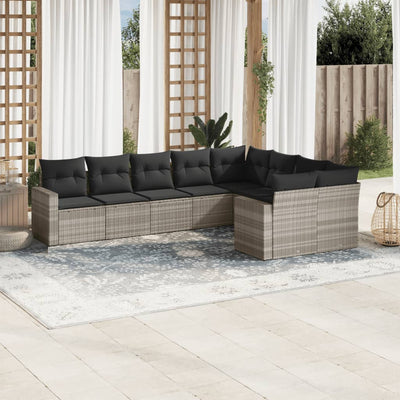 9-Tlg. Garten-Sofagarnitur Mit Kissen Hellgrau Poly Rattan