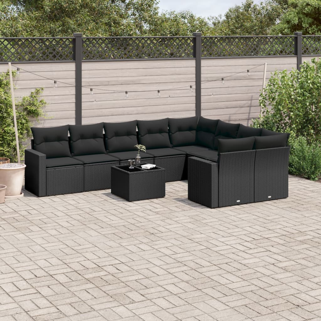 9-Tlg. Garten-Sofagarnitur Mit Kissen Hellgrau Poly Rattan