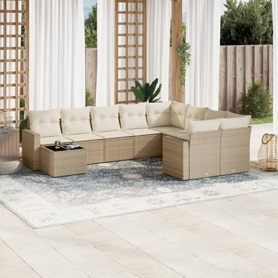 10-Tlg. Garten-Sofagarnitur Mit Kissen Hellgrau Poly Rattan