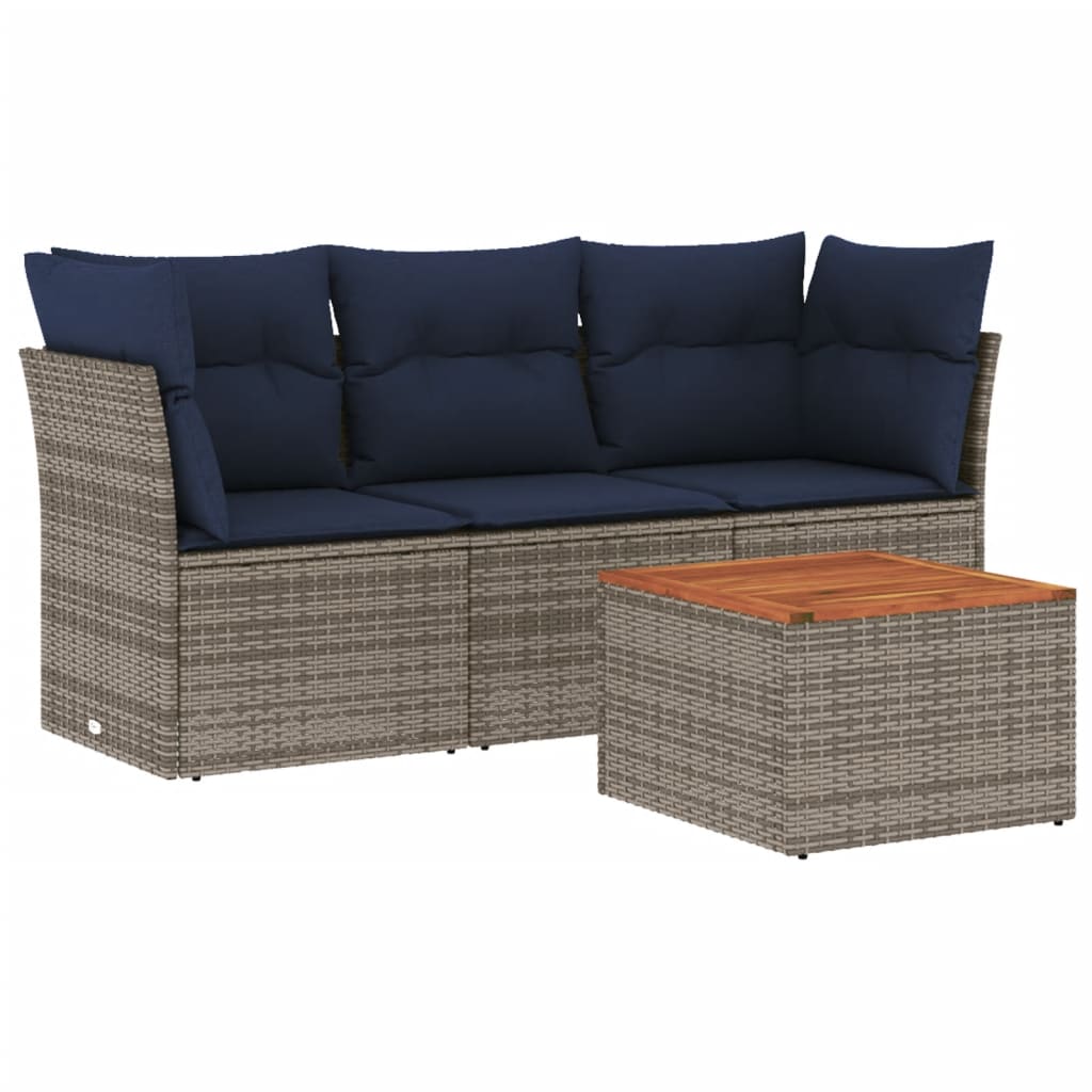 4-Tlg. Garten-Sofagarnitur Mit Kissen Poly Rattan