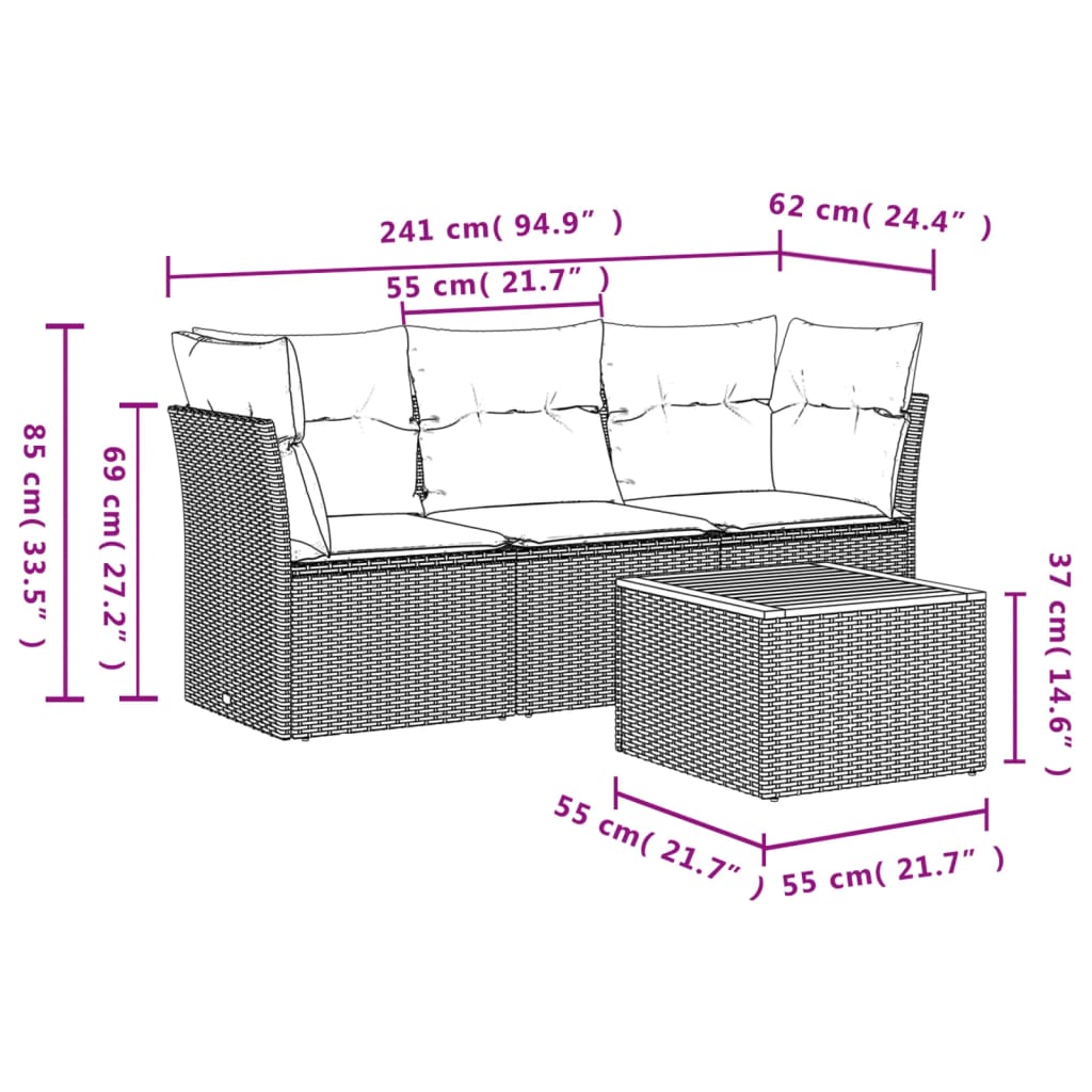 4-Tlg. Garten-Sofagarnitur Mit Kissen Poly Rattan