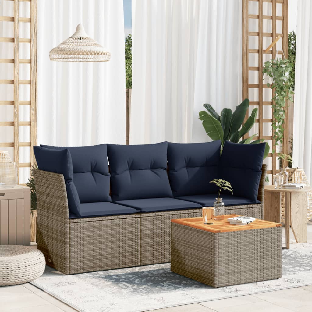 4-Tlg. Garten-Sofagarnitur Mit Kissen Poly Rattan