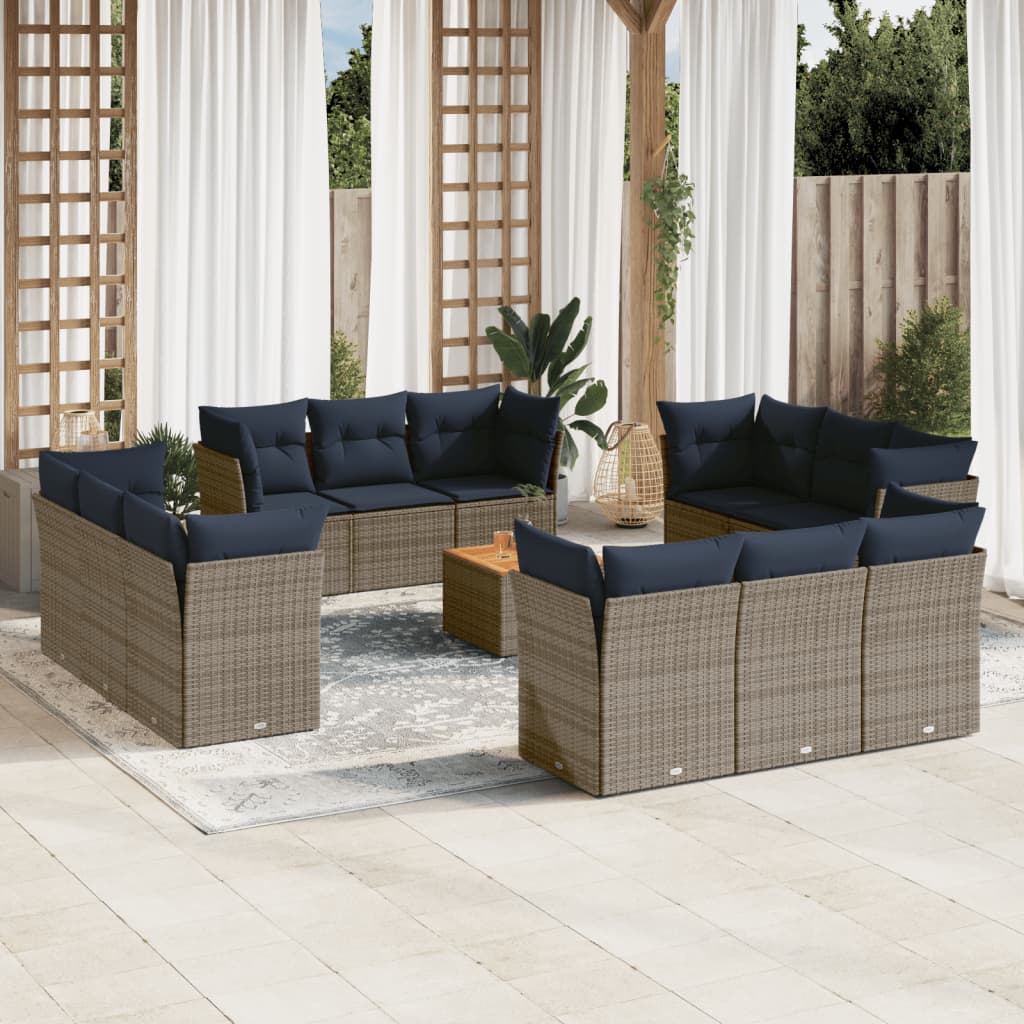 13-Tlg. Garten-Sofagarnitur Mit Kissen Poly Rattan