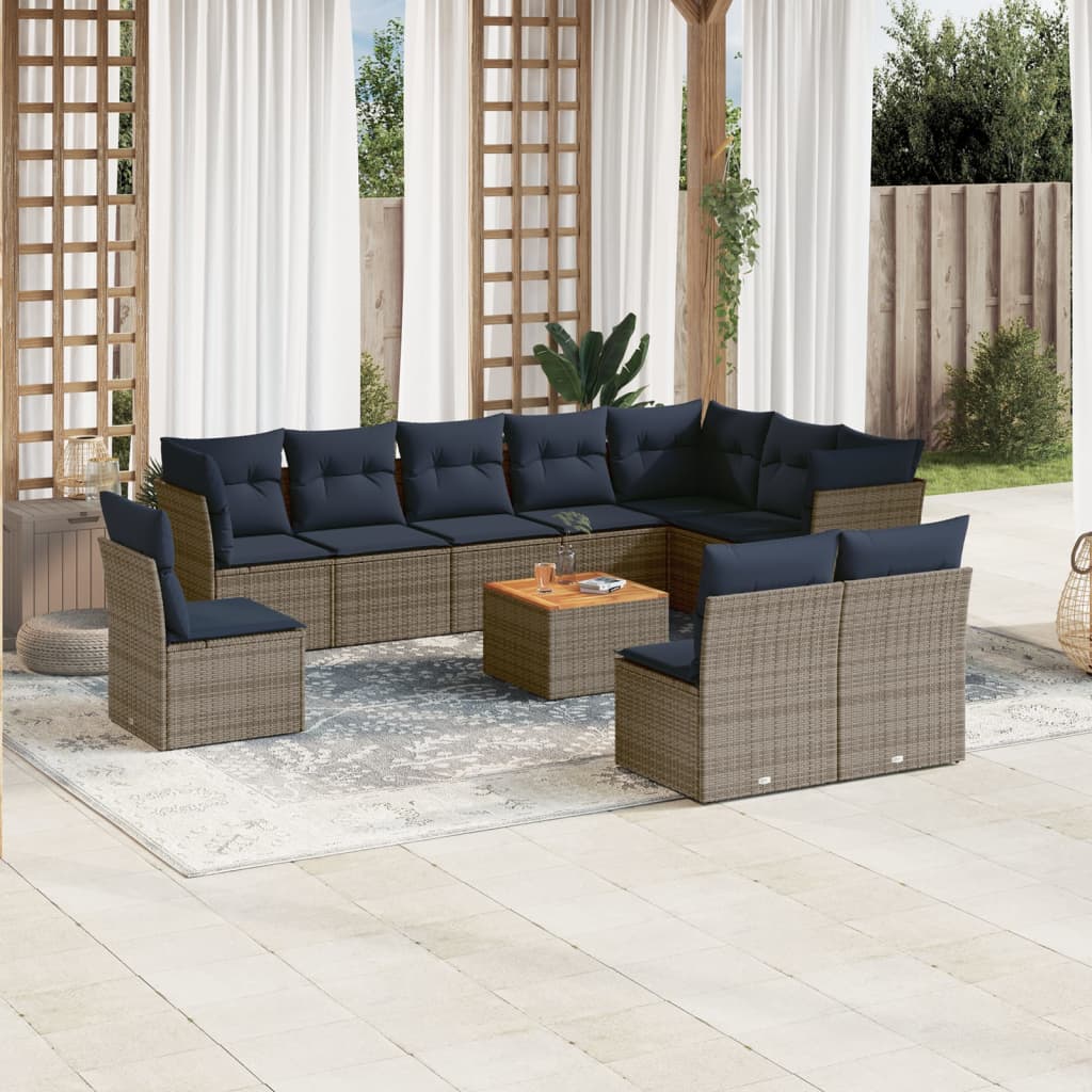 11-Tlg. Garten-Sofagarnitur Mit Kissen Poly Rattan