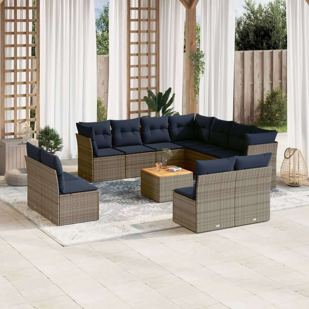 12-Tlg. Garten-Sofagarnitur mit Kissen Poly Rattan