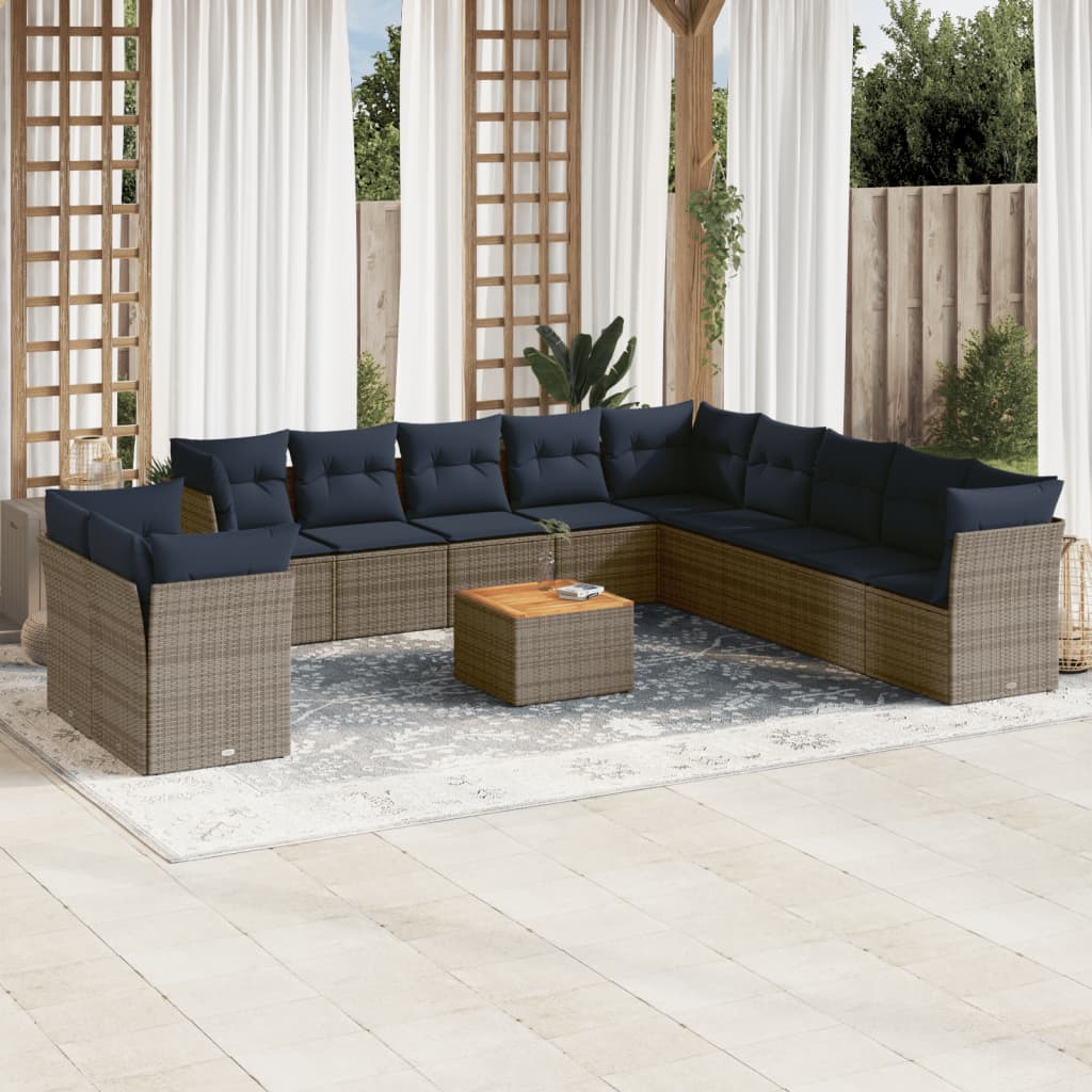 12-Tlg. Garten-Sofagarnitur Mit Kissen Poly Rattan