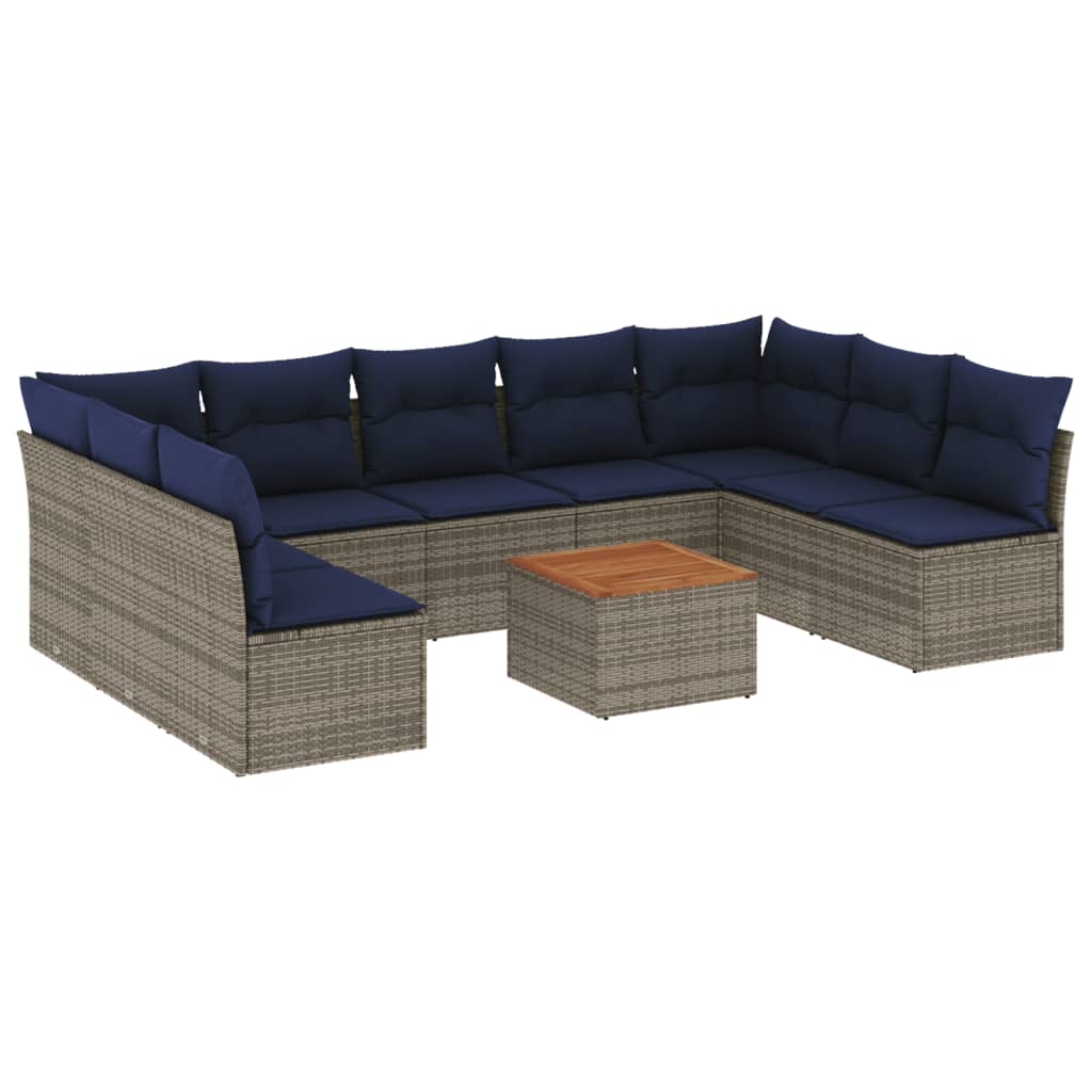 10-Tlg. Garten-Sofagarnitur Mit Kissen Poly Rattan