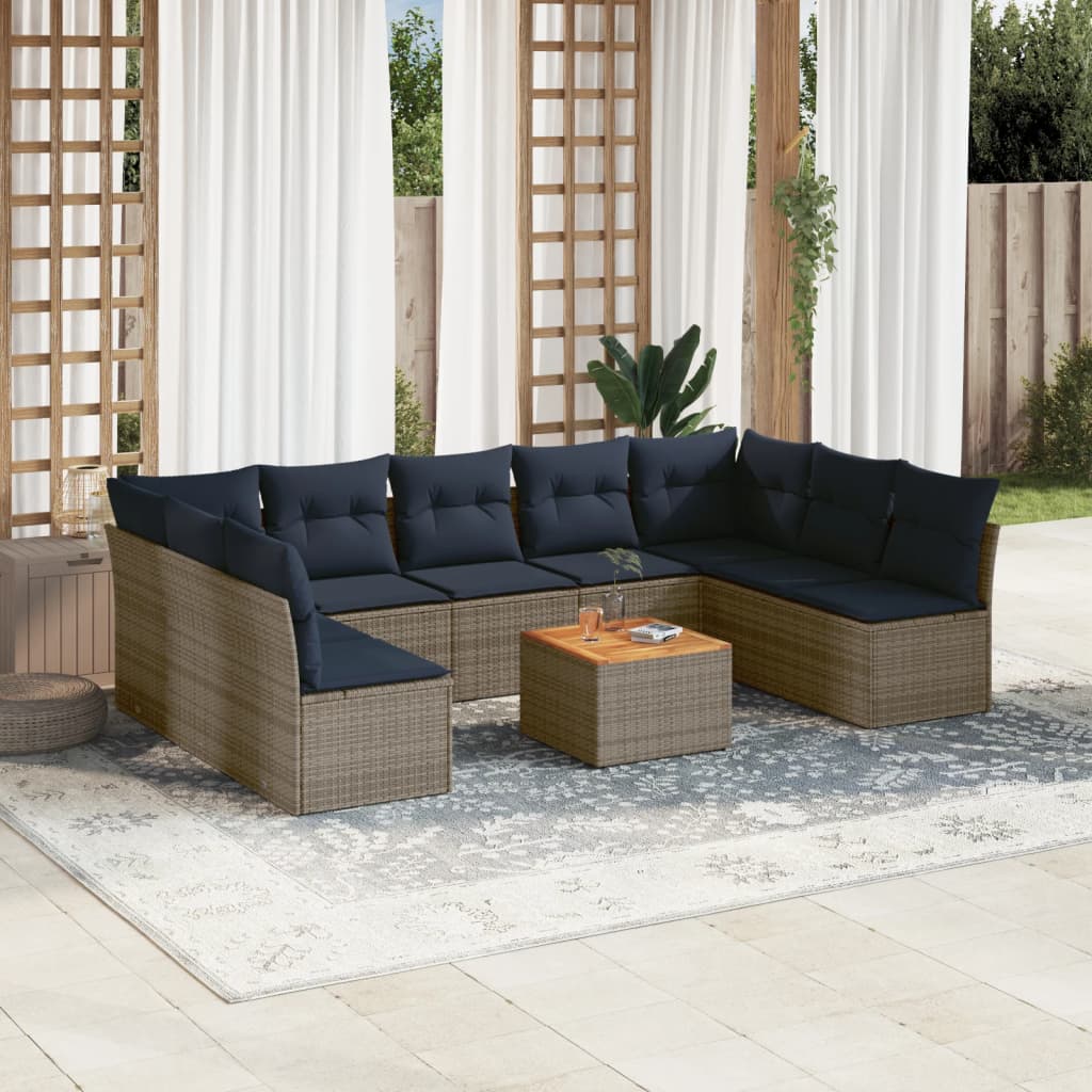 10-Tlg. Garten-Sofagarnitur Mit Kissen Poly Rattan