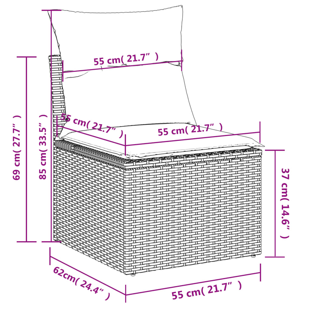 12-Tlg. Garten-Sofagarnitur mit Kissen Poly Rattan