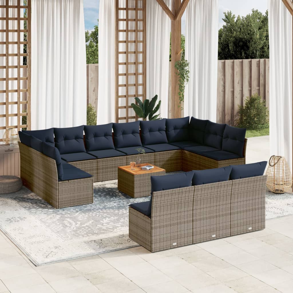 14-Tlg. Garten-Sofagarnitur Mit Kissen Poly Rattan