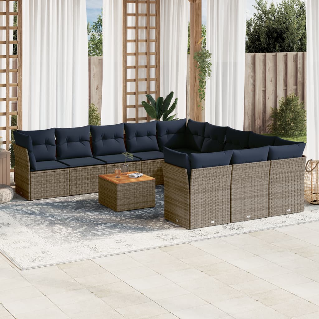 12-Tlg. Garten-Sofagarnitur Mit Kissen Poly Rattan