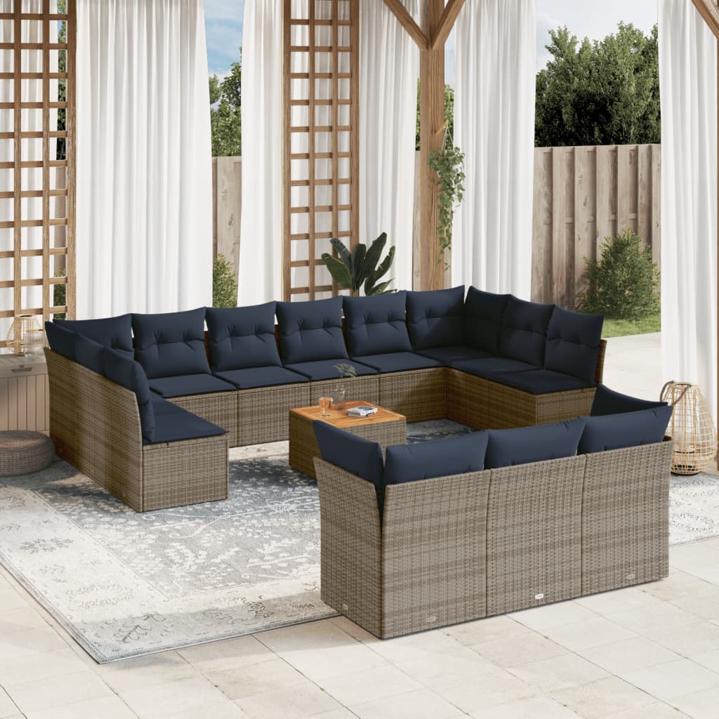 14-Tlg. Garten-Sofagarnitur Mit Kissen Poly Rattan