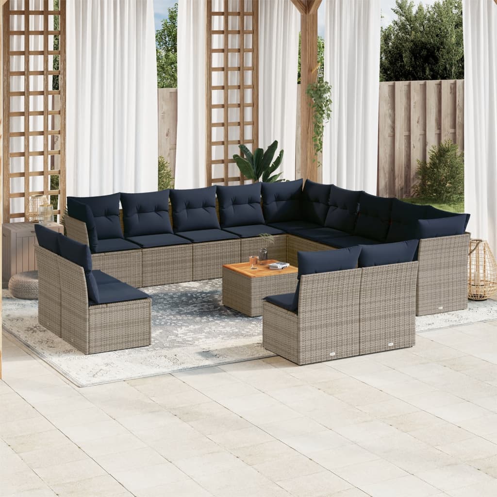 14-Tlg. Garten-Sofagarnitur Mit Kissen Poly Rattan