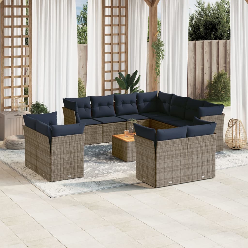 12-Tlg. Garten-Sofagarnitur mit Kissen Poly Rattan