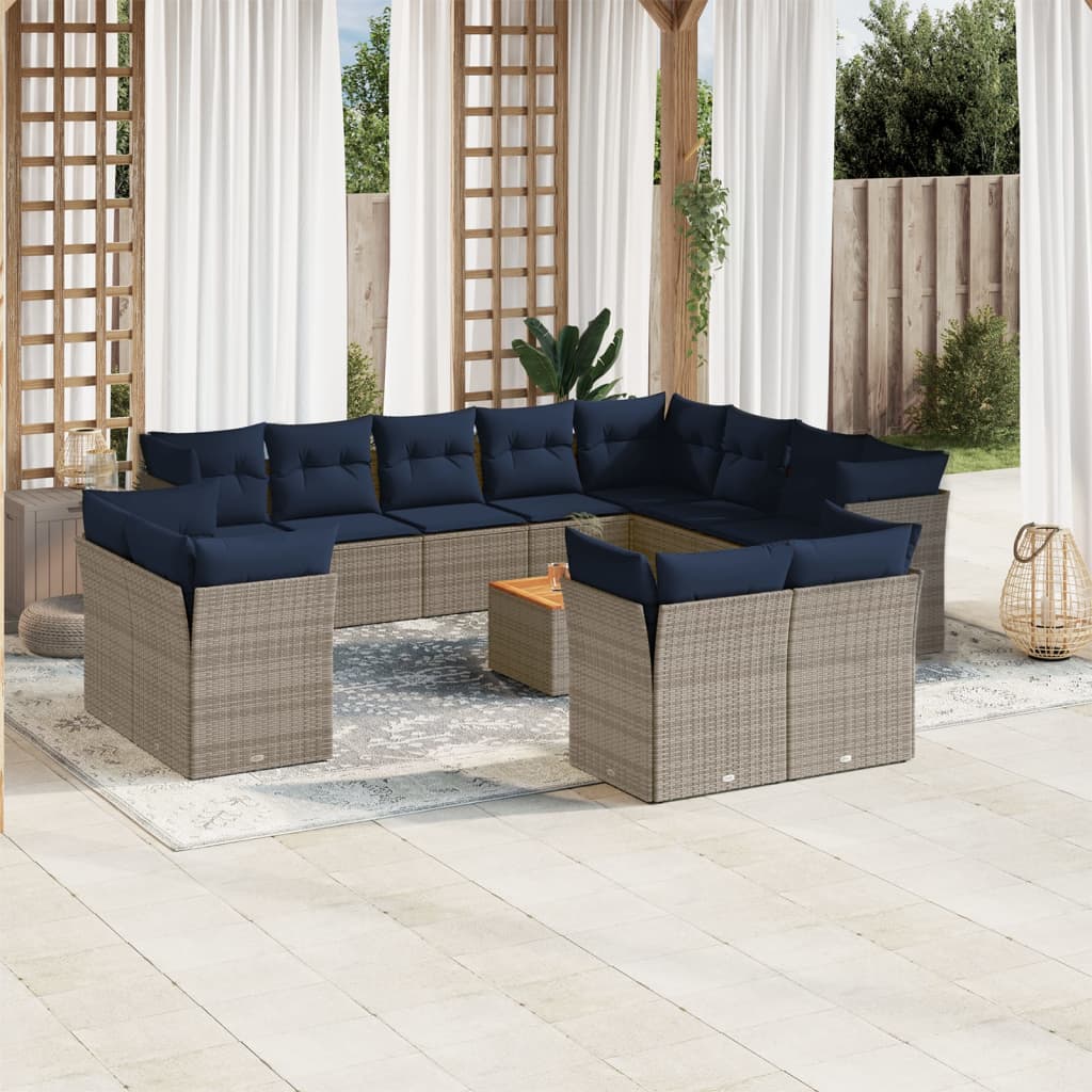 13-Tlg. Garten-Sofagarnitur Mit Kissen Poly Rattan