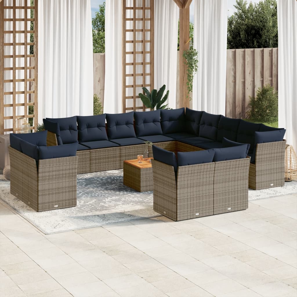 14-Tlg. Garten-Sofagarnitur Mit Kissen Poly Rattan