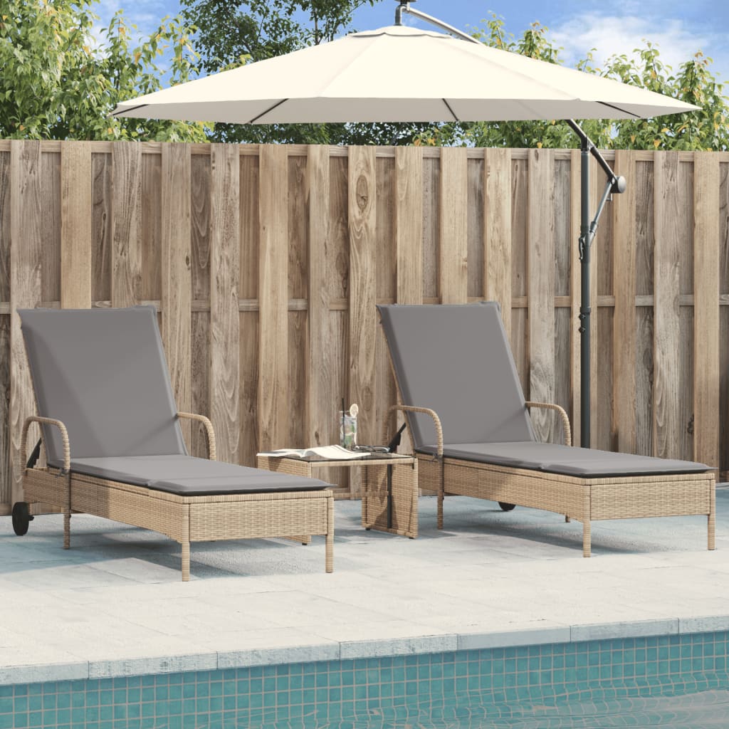 Sonnenliegen Mit Auflagen 2 Stk. Poly Rattan